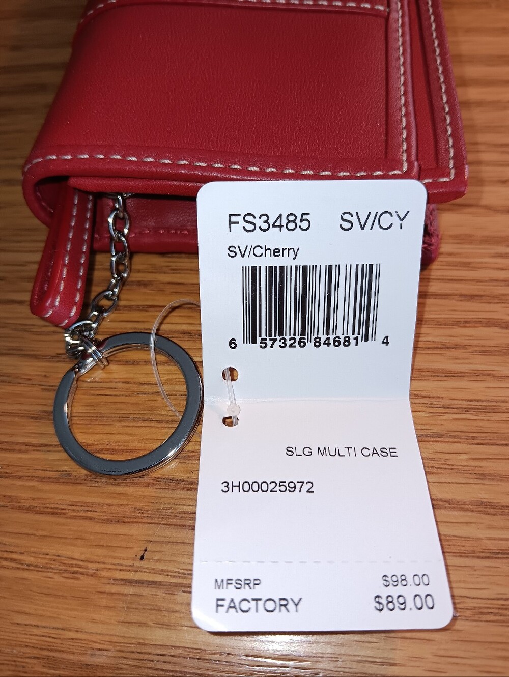 Coach Cherry Red Leather Bifold Card Wallet Zip Coin Section. New. 99. Retail - Picture 8 of 9